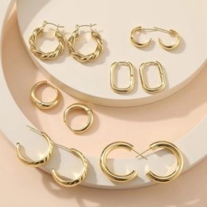 *Brand New* Set of 6 Fashion Hoop Earrings- Gold Plated